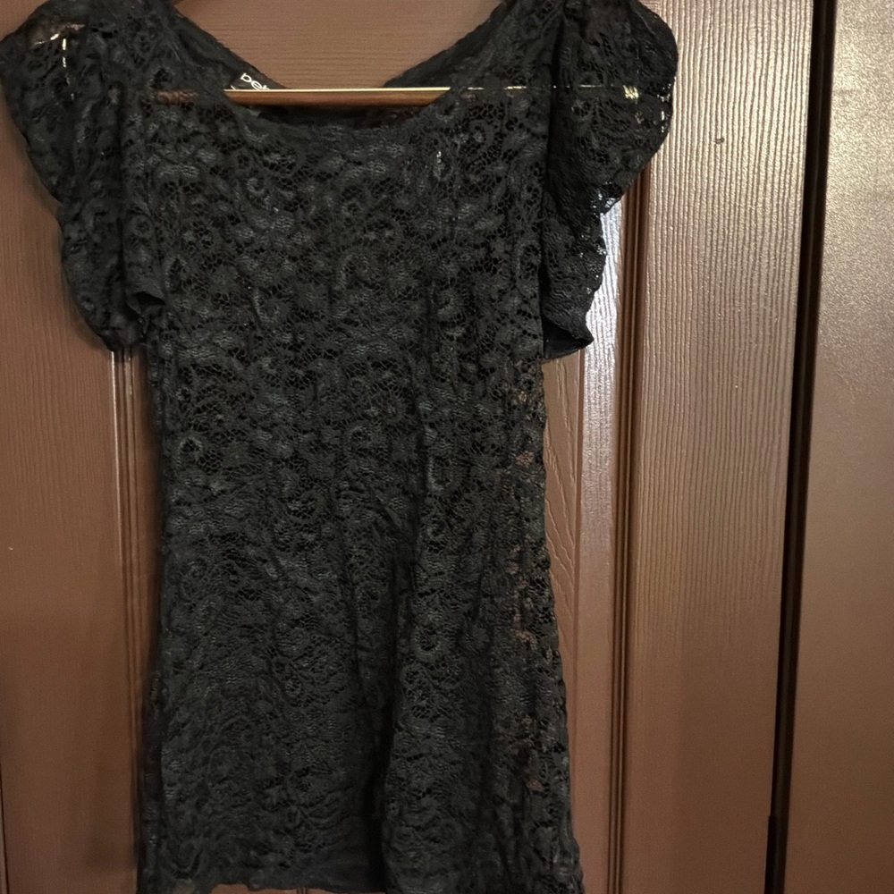 bebe Black Floral Lace Mini Dress